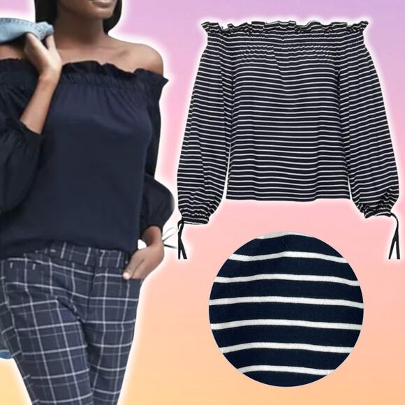 BANANA REPUBLIC Supima Cotton Off The Shoulder Top Sz Medium - Picture 1 of 5